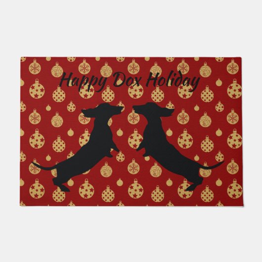 Red and Gold Dackel Silhouette Holiday Door Mat Fußmatte (Vorderseite)