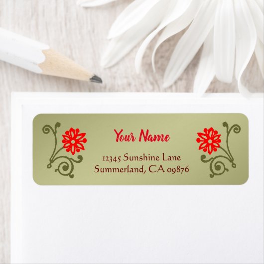 Red and Gold Daisy Etching Custom Rücksendeadresse (Insitu)