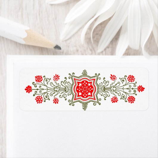 Red and Gold Daisy Etching Labels (Insitu)