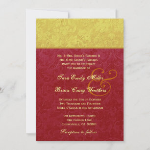 Red and Gold Damask Hochzeit TS211 Einladung