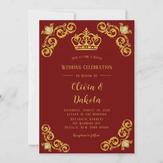 Red and Gold Damask Royal Wedding Einladung (Vorderseite)