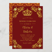 Red and Gold Damask Royal Wedding Einladung (Vorne/Hinten)