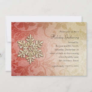 Red and Gold Damask Snowflake Holiday Party Einladung