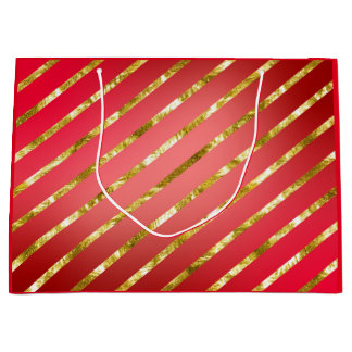 Red and Gold Diagonal Striping Geschenktasche Große Geschenktüte