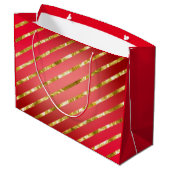 Red and Gold Diagonal Striping Geschenktasche Große Geschenktüte (Rückseite Schrägansicht)