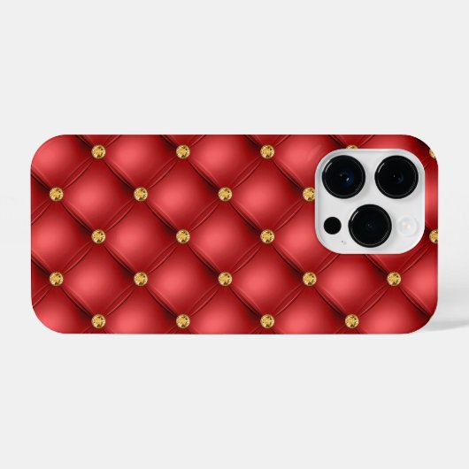 Red and Gold Diamond Tufted Leather Luxury Jewel iPhone Hülle (Rückseite (Horizontal))