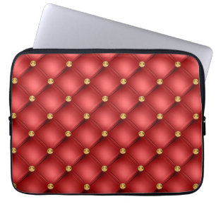 Red and Gold Diamond Tufted Leather Texture Luxury Laptopschutzhülle