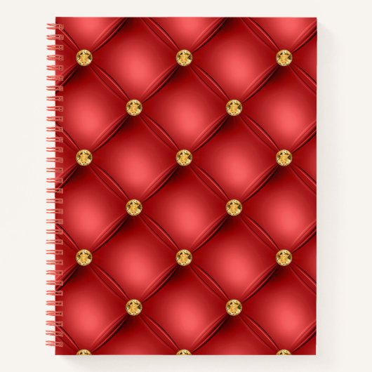 Red and Gold Diamond Tufted Leather Texture Luxury Notizblock (Vorderseite)