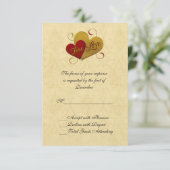 Red and Gold Double Heart Wedding RSVP Card (Stehend Vorderseite)