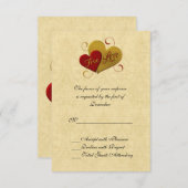Red and Gold Double Heart Wedding RSVP Card (Vorne/Hinten)