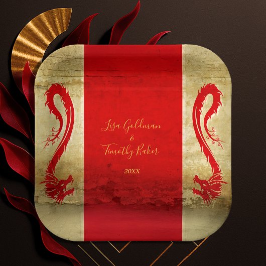 Red and Gold Dragon Fantasy Asian Theme Wedding Pappteller