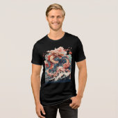 Red and Gold Dragon Over Stormy Sea Tri-Blend Shirt (Vorderseite voll)