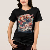 Red and Gold Dragon Over Stormy Sea Tri-Blend Shirt (Vorderseite)