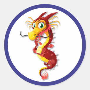 Red and Gold Dragon Runder Aufkleber