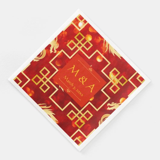 Red and Gold Dragon Wedding Dinner Napkins Serviette (Ecke)