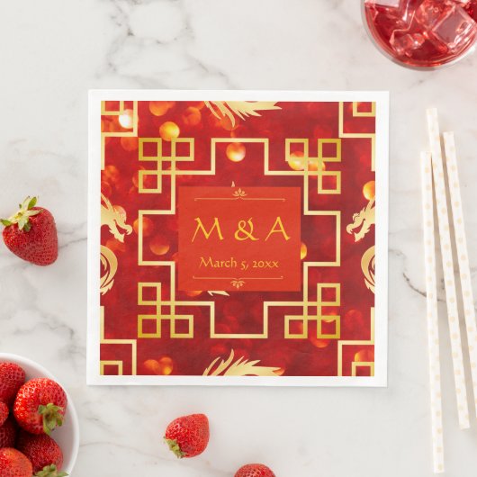 Red and Gold Dragon Wedding Dinner Napkins Serviette (Beispiel)
