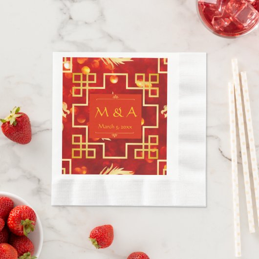 Red and Gold Dragon Wedding Luncheon Napkins Serviette (Beispiel)