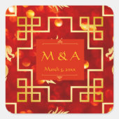 Red and Gold Dragon Wedding Quadratischer Aufkleber (Vorderseite)
