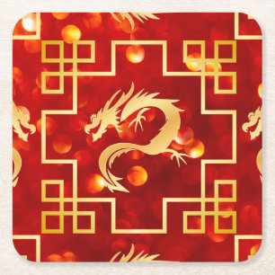 Red and Gold Dragon Wedding Rechteckiger Pappuntersetzer