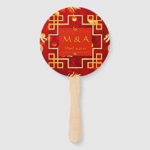 Red and Gold Dragon Wedding Round Hand Fan Fächer