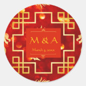 Red and Gold Dragon Wedding Runder Aufkleber (Vorderseite)