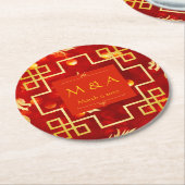 Red and Gold Dragon Wedding Runder Pappuntersetzer (Angewinkelt)