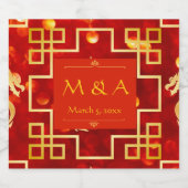 Red and Gold Dragon Wedding Schaumweinetikett (Einzelnes Label)