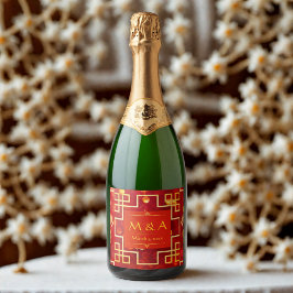 Red and Gold Dragon Wedding Schaumweinetikett