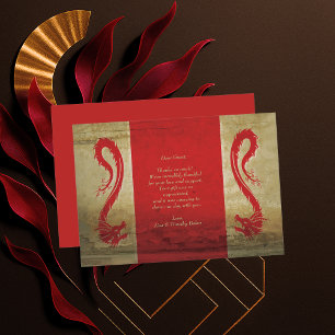 Red and Gold Dragons Asian Themed Wedding Dankeskarte
