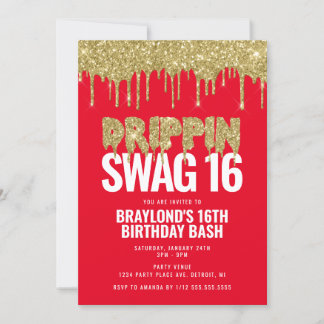 Red and Gold Drippin Swag 16 Geburtstag Einladung