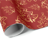 Red and Gold Elegant Christmas Trees Geschenkpapier (Rolleneckpunkt)