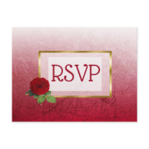Red and Gold Faded Rose Wedding RSVP Postkarten