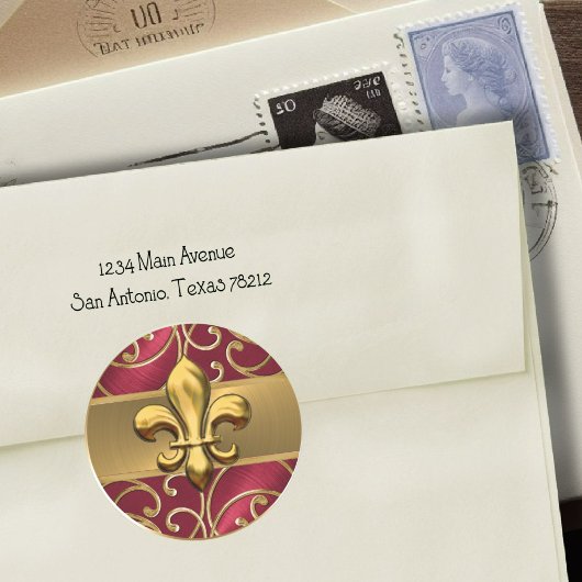 Red and Gold Filigree Wirbel Lilie Runder Aufkleber