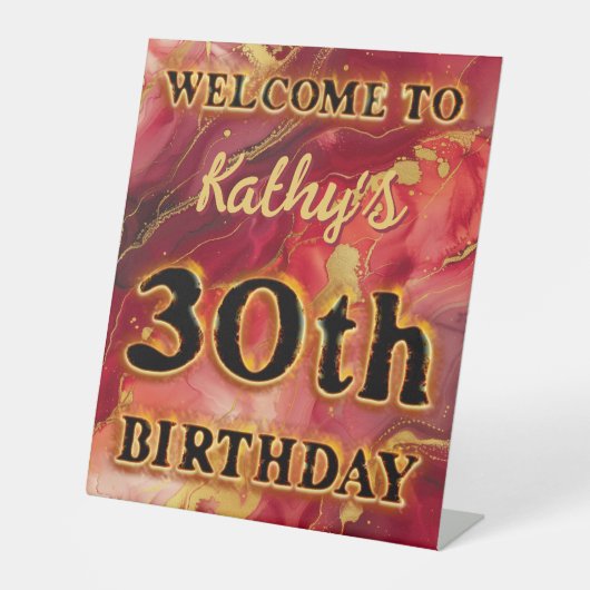 Red and Gold Flaming Hot 30. Geburtstag Sockelschild (Vorderseite)