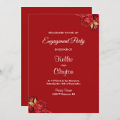 Red and Gold Flor Engagement Party Einladung (Vorne/Hinten)