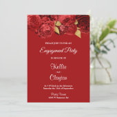 Red and Gold Flor Engagement Party Einladung (Stehend Vorderseite)