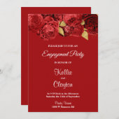 Red and Gold Flor Engagement Party Einladung (Vorne/Hinten)