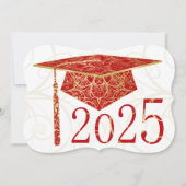 Red and Gold Floral Cap 2025 Graduation Party Einladung (Vorderseite)