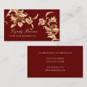 Red and Gold Floral Damask Business Card Visitenkarte (Vorne/Hinten)