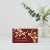 Red and Gold Floral Damask Business Card Visitenkarte (Stehend Vorderseite)