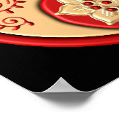 Red and Gold Floral Yin Yang Poster (Ecke)