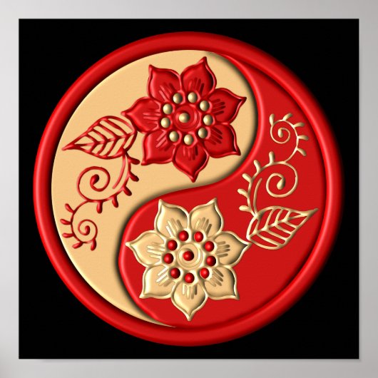 Red and Gold Floral Yin Yang Poster (Vorne)
