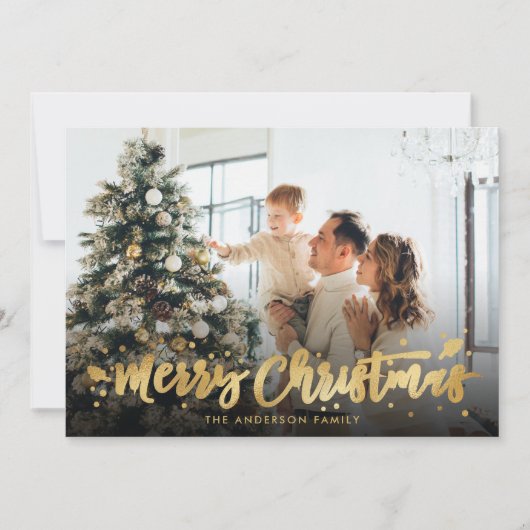 Red and Gold Foil Frohe Weihnachtsfoto Karten (Vorderseite)