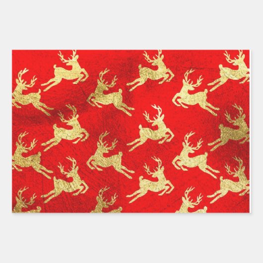 Red and Gold Foil Rentierfestival Geschenkpapier Set (Vorderseite 2)