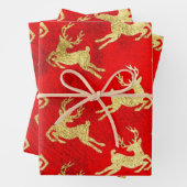 Red and Gold Foil Rentierfestival Geschenkpapier Set (Beispiel)