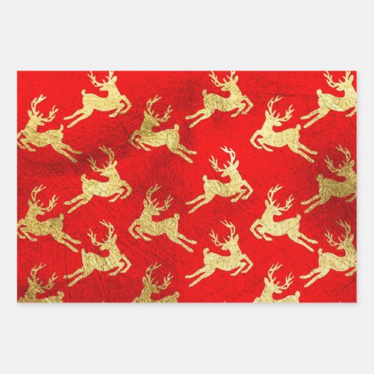 Red and Gold Foil Rentierfestival Geschenkpapier Set (Vorderseite 3)