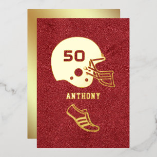Red and Gold Football Birthday Chalkboard Folieneinladung