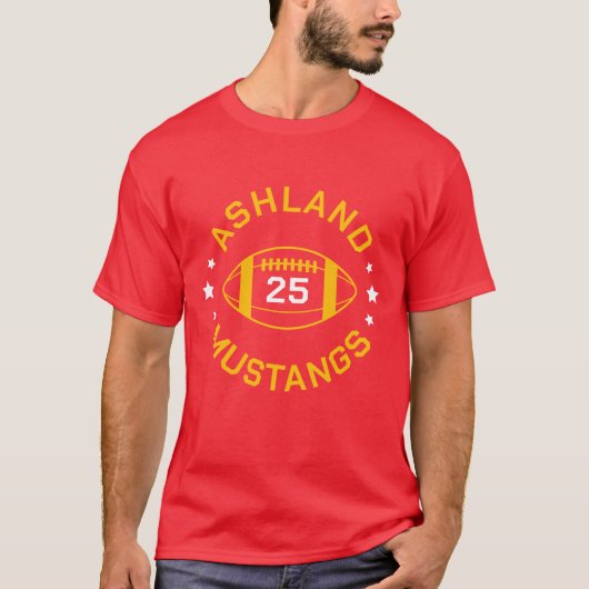 Red and Gold Football Player Jersey Nummer T-Shirt (Vorderseite)