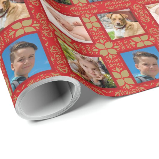 Red and Gold Foto Holiday Geschenkpapier (Rolleneckpunkt)