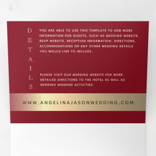 Red and Gold Foto Wedding Tri-Fold Einladung (Innen Erste Seite)